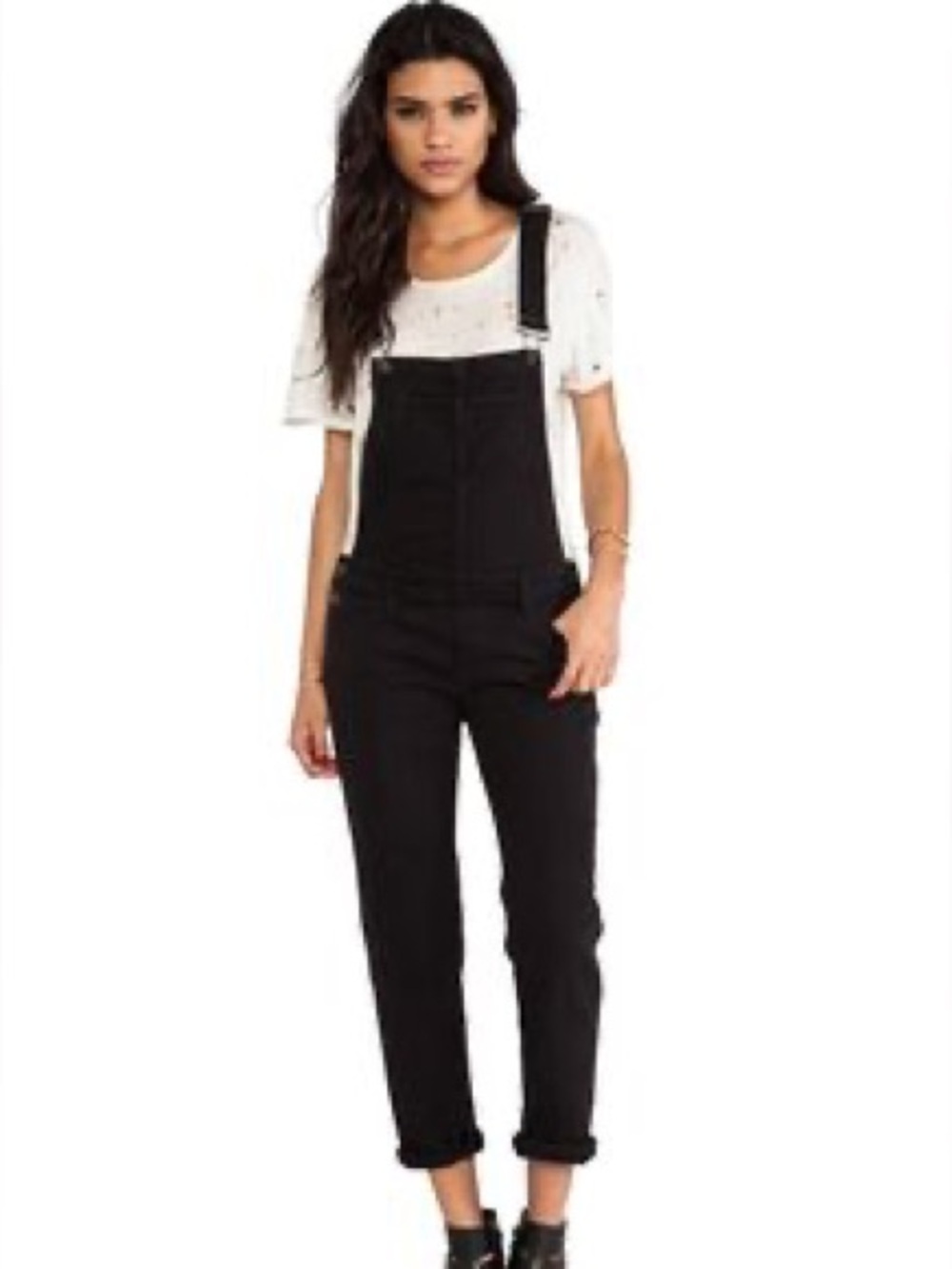 🎉Posh Host Pick🎉 WeWoreWhat Stretch Light Wash Black Denim Overalls Jumpsuit  SM